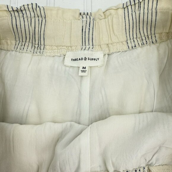 Thread & Supply Cream Blue Stripe Linen Blend Shorts Elastic Waist Coastal Sz‎ M - Picture 6 of 7